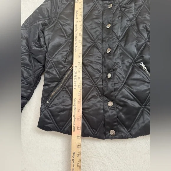 Guess Quilted Cropped Jacket Size M Black Snap Front Puffer Coat Moto ZipPockets - Picture 8 of 16